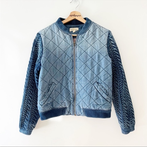 RELISTED Anthropology Cloth & Stone Bomber Jacket Quilted Chambray Braided - Picture 5 of 15